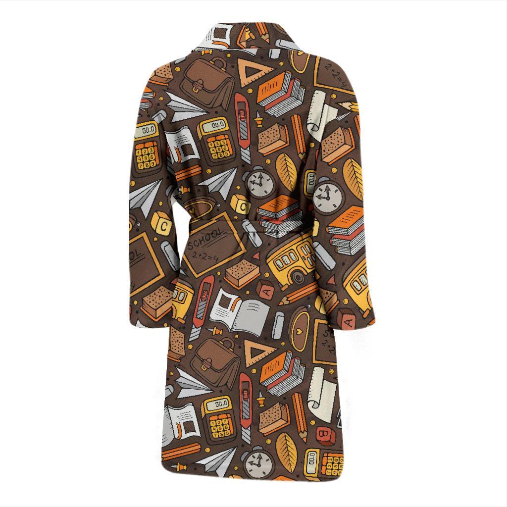 School Bus Teacher Pattern Print Men Long Robe-grizzshop