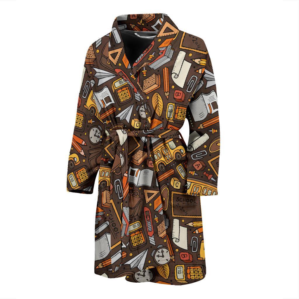 School Bus Teacher Pattern Print Men Long Robe-grizzshop