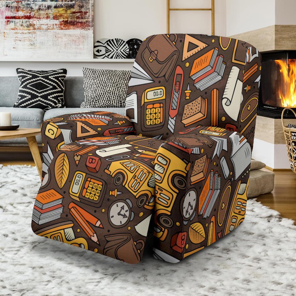 School Bus Teacher Pattern Print Recliner Cover-grizzshop