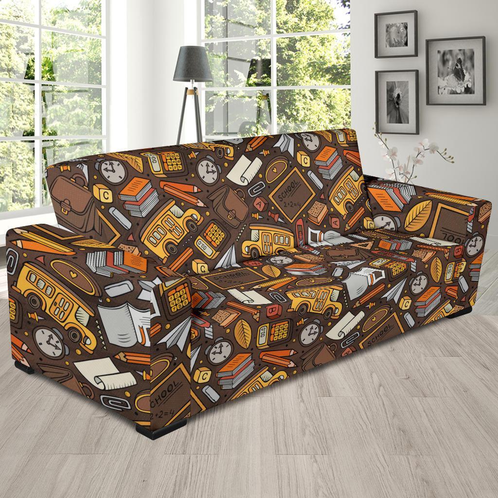 School Bus Teacher Pattern Print Sofa Covers-grizzshop