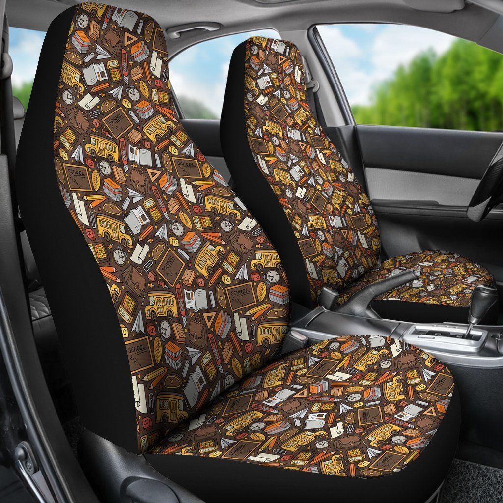 School Bus Teacher Pattern Print Universal Fit Car Seat Cover-grizzshop
