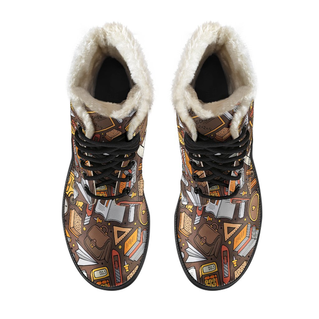 School Bus Teacher Pattern Print Comfy Winter Boots-grizzshop
