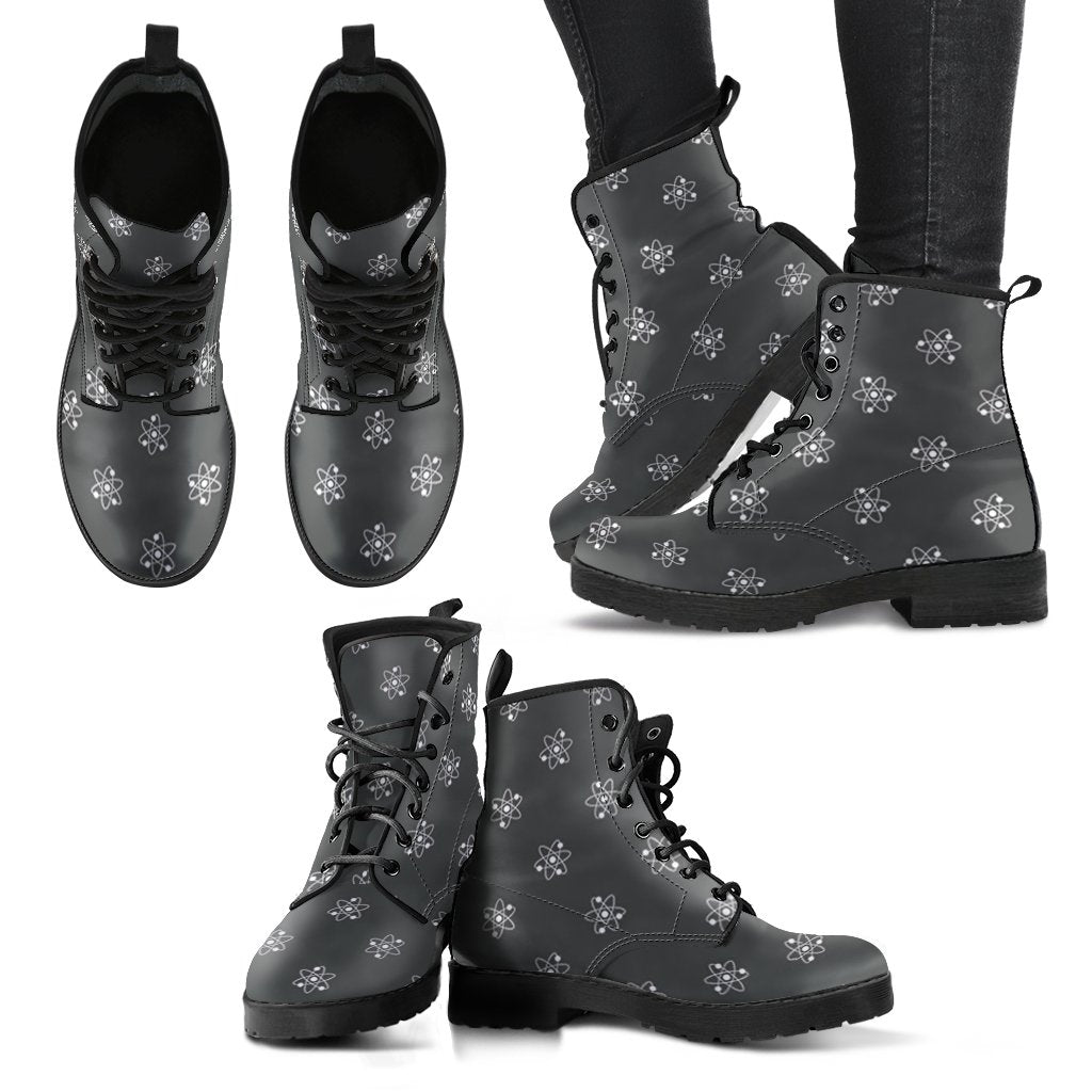 Science Atom Pattern Print Men Women Leather Boots-grizzshop