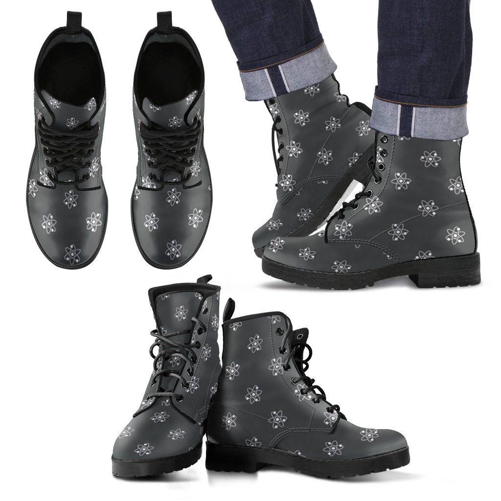 Science Atom Pattern Print Men Women Leather Boots-grizzshop