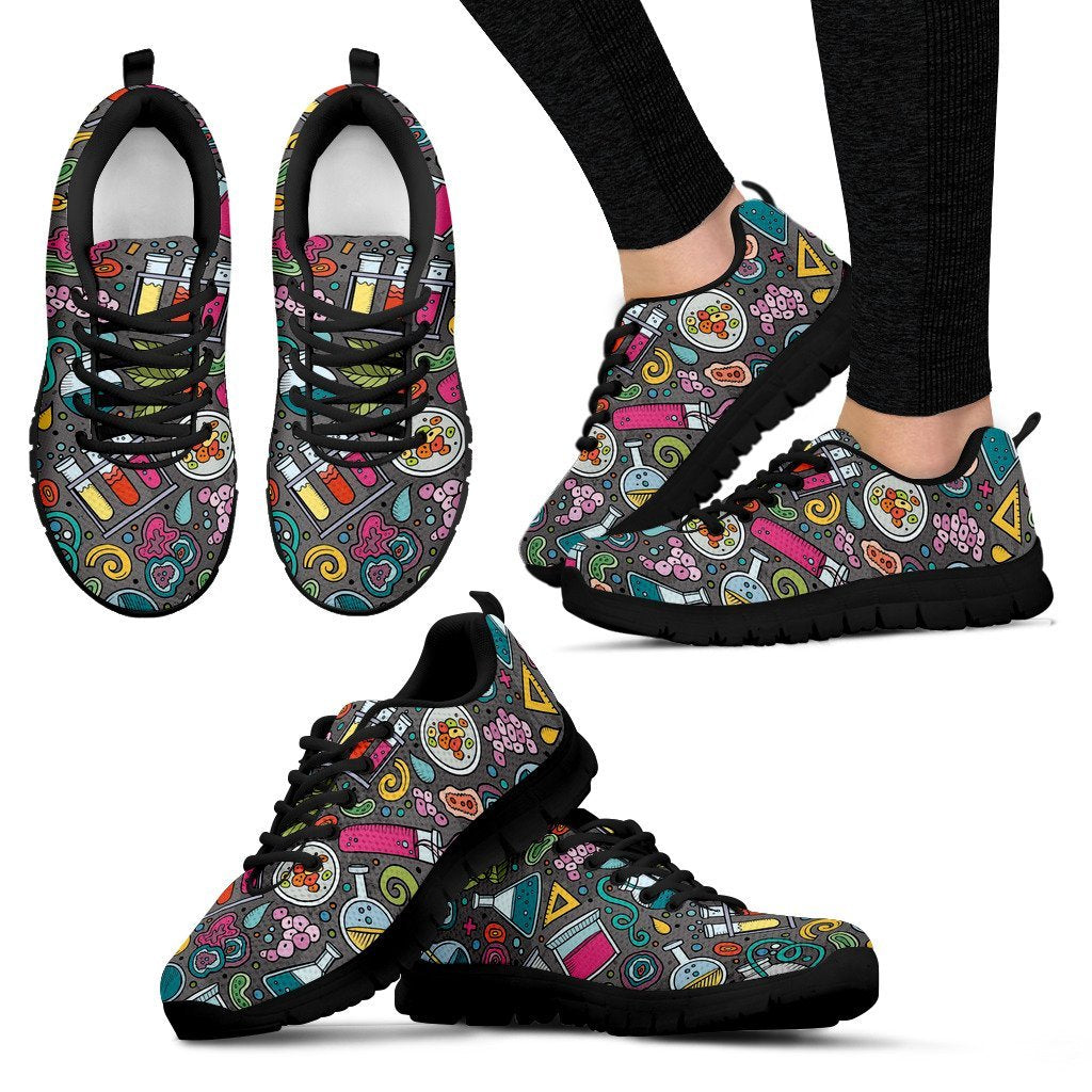 Science Chemistry Print Pattern Black Sneaker Shoes For Men Women-grizzshop