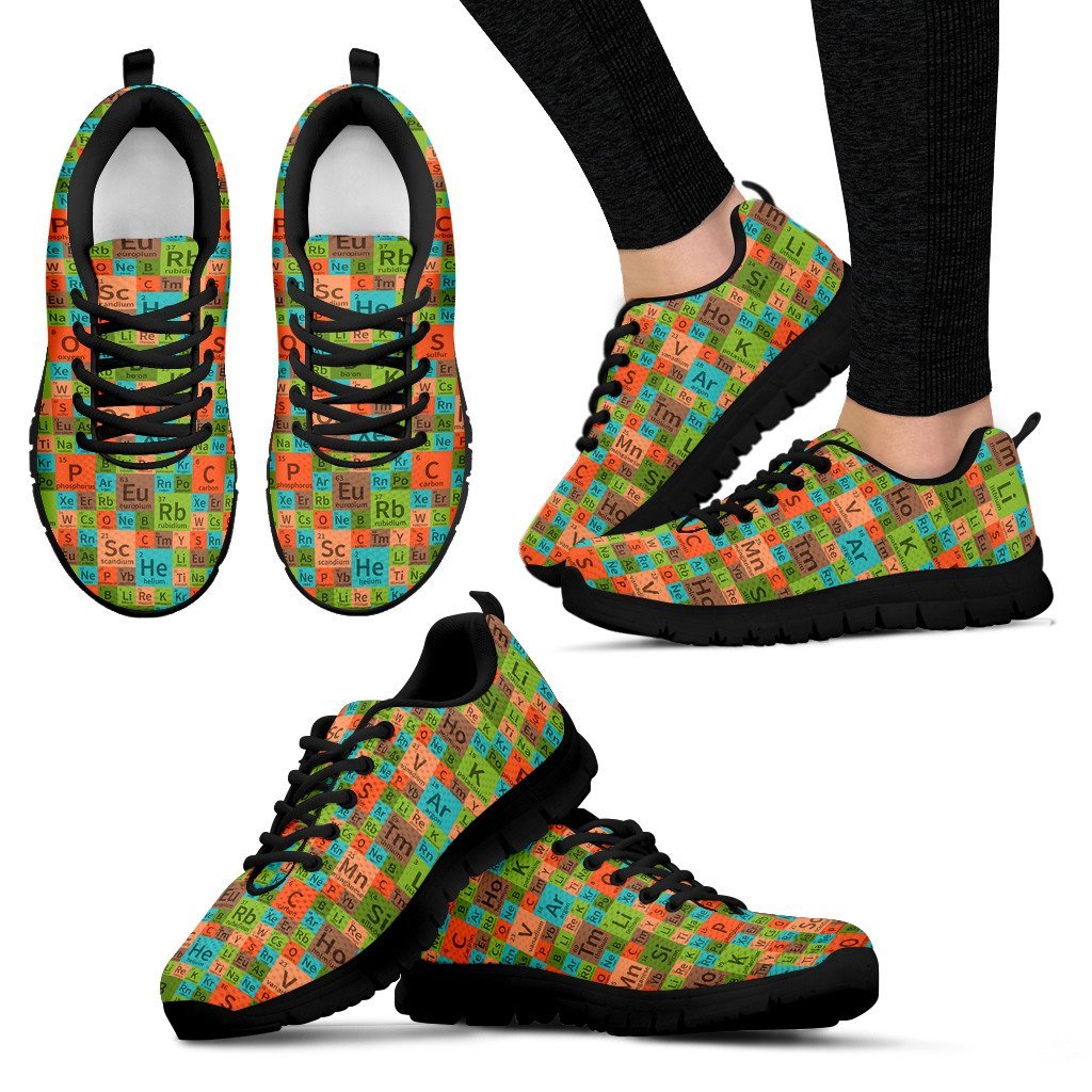 Science Periodic Table Pattern Print Black Sneaker Shoes For Men Women-grizzshop