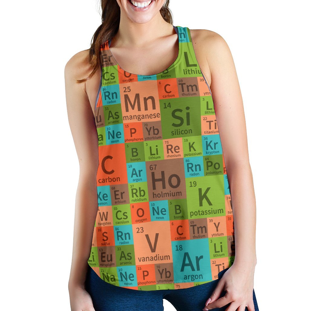 Science Periodic Table Pattern Print Women's Racerback Tank Tops-grizzshop