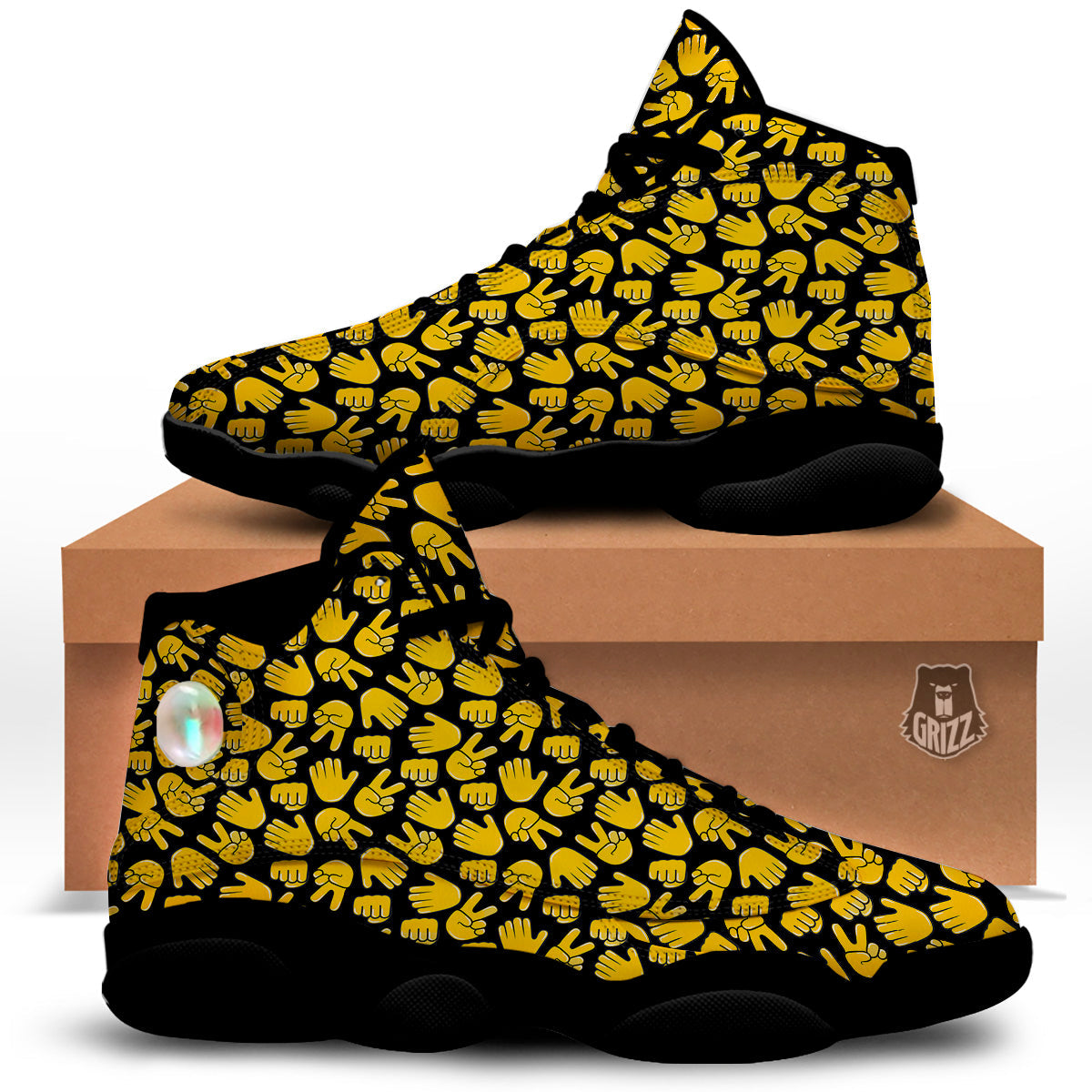 Scissors Paper Rock Emoji Print Pattern Black Basketball Shoes-grizzshop