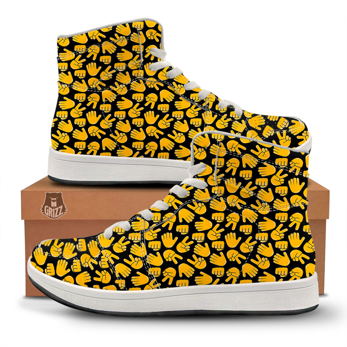 Scissors Paper Rock Emoji Print Pattern High Top Sneakers-grizzshop