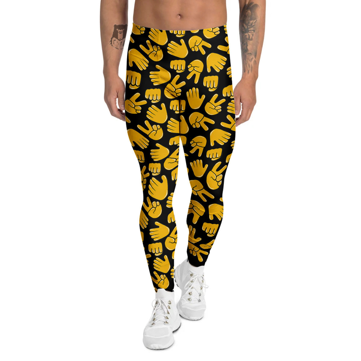 Scissors Paper Rock Emoji Print Pattern Men's Leggings-grizzshop