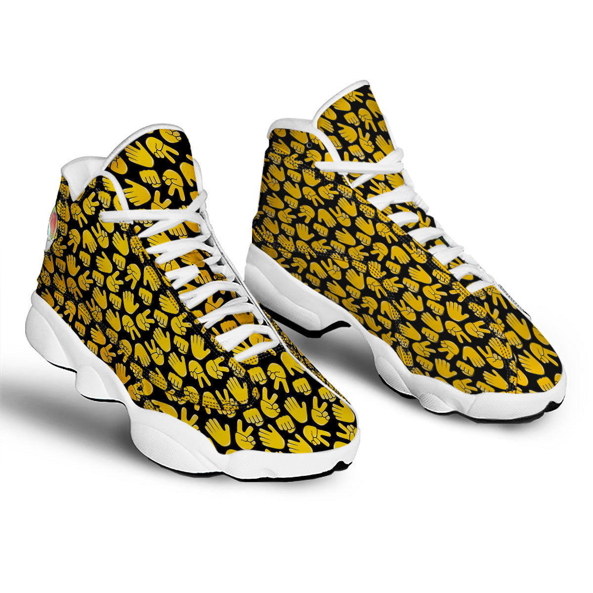 Scissors Paper Rock Emoji Print Pattern White Basketball Shoes-grizzshop