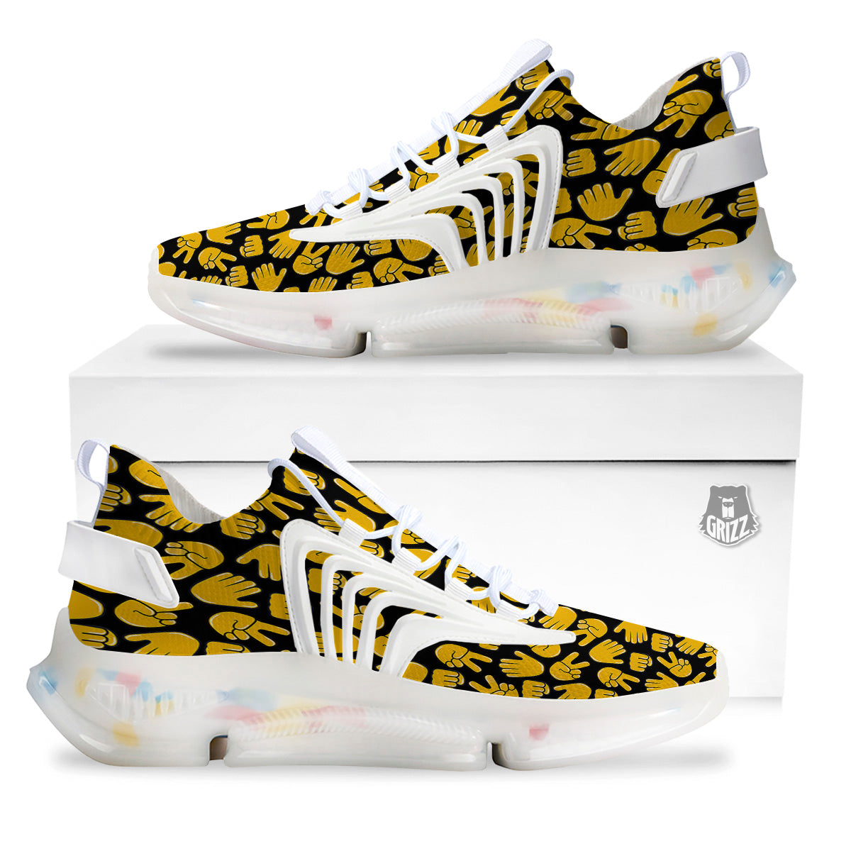 Scissors Paper Rock Emoji Print Pattern White Gym Shoes-grizzshop