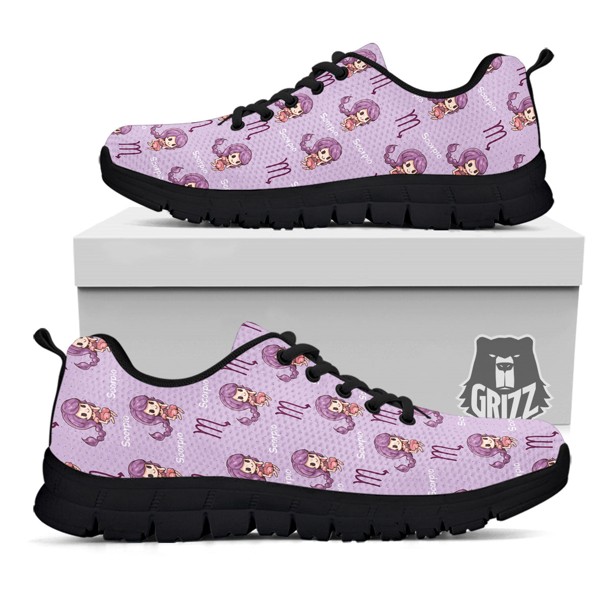 Scorpio Cute Cartoon Print Pattern Black Sneaker-grizzshop