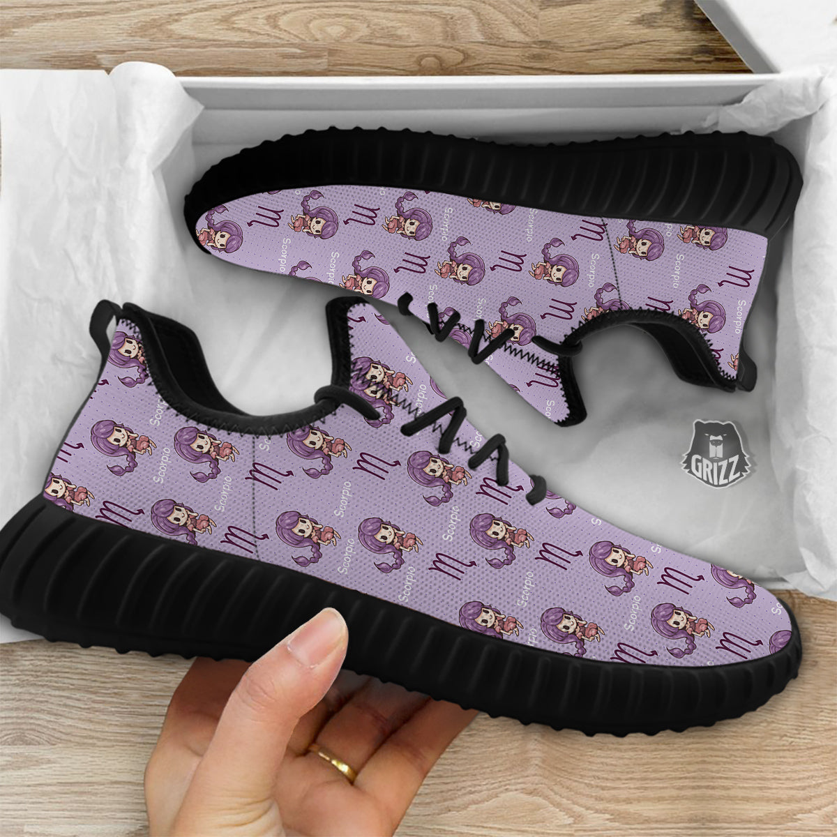Scorpio Cute Cartoon Print Pattern Black Walking Shoes-grizzshop