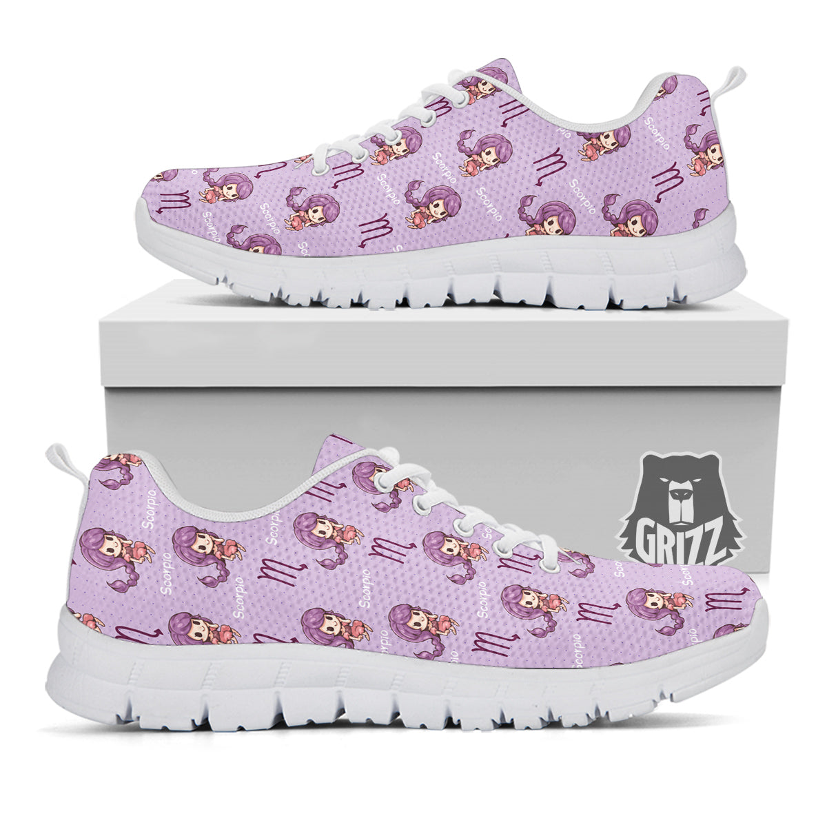 Scorpio Cute Cartoon Print Pattern White Sneaker-grizzshop
