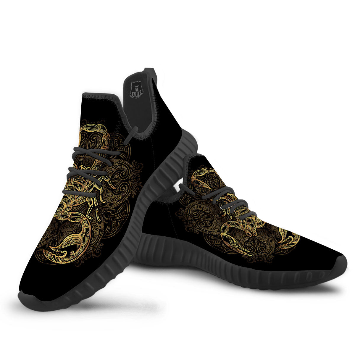 Scorpio Gold Print Black Walking Shoes-grizzshop