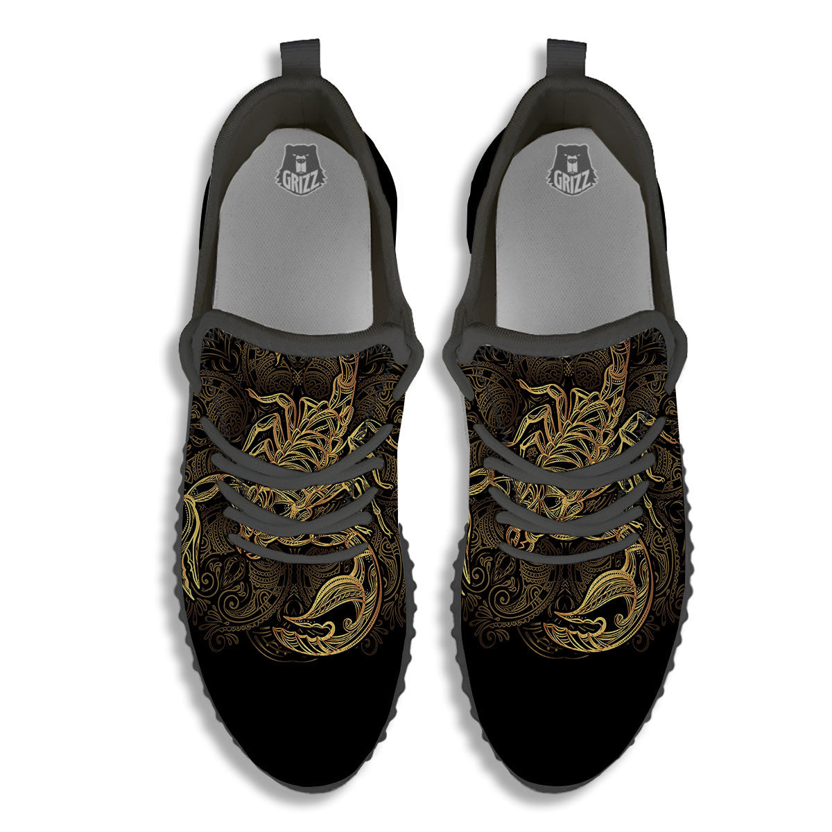 Scorpio Gold Print Black Walking Shoes-grizzshop