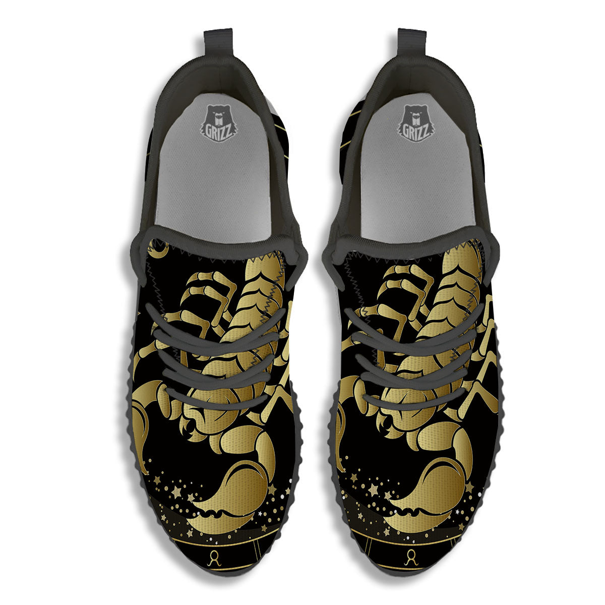 Scorpio Sign Black And Gold Print Black Walking Shoes-grizzshop