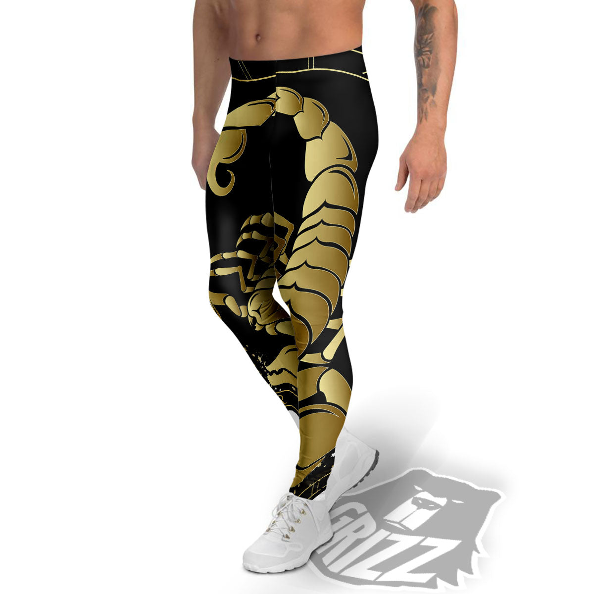 Scorpio Sign Black And Gold Print Men's Leggings-grizzshop