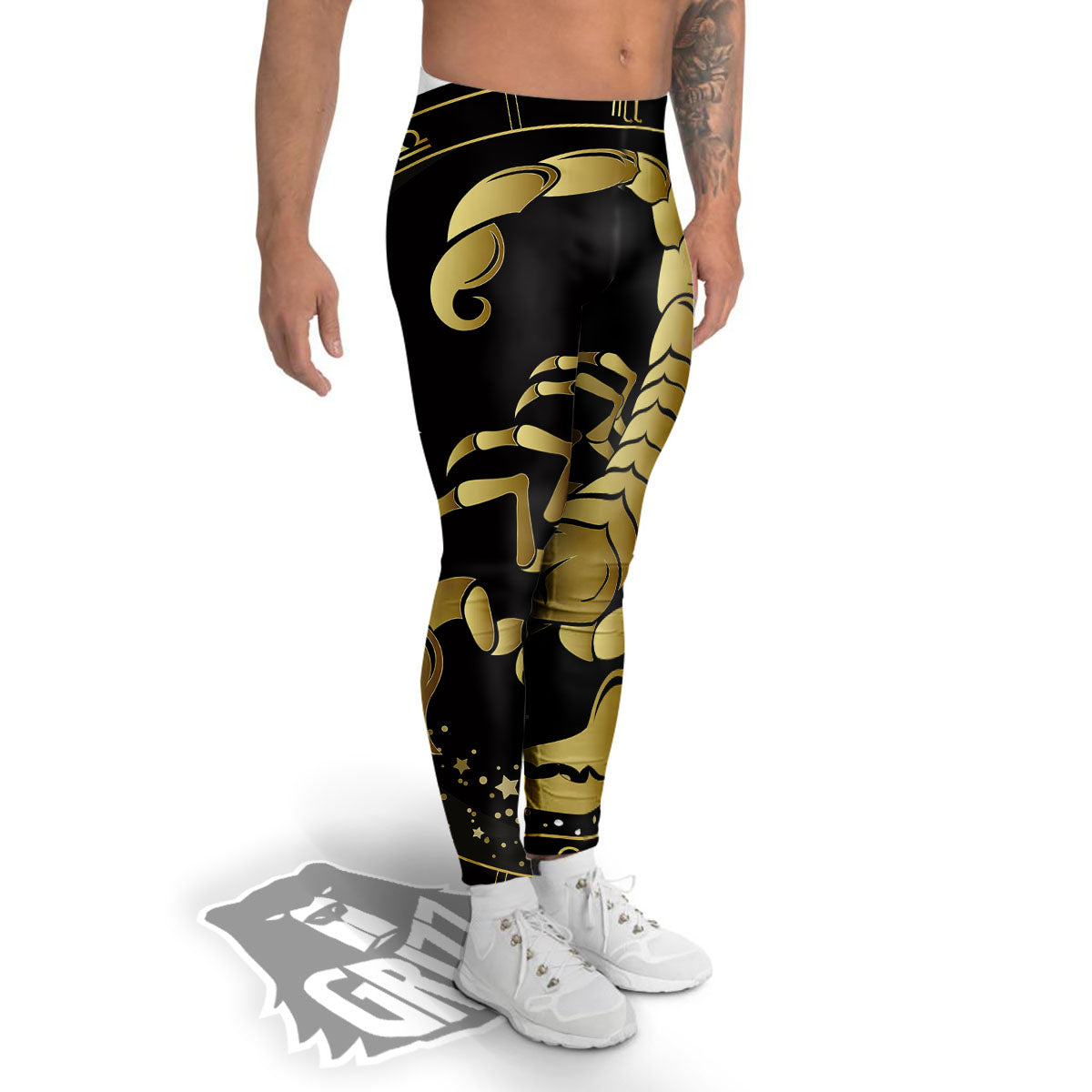 Scorpio Sign Black And Gold Print Men's Leggings-grizzshop