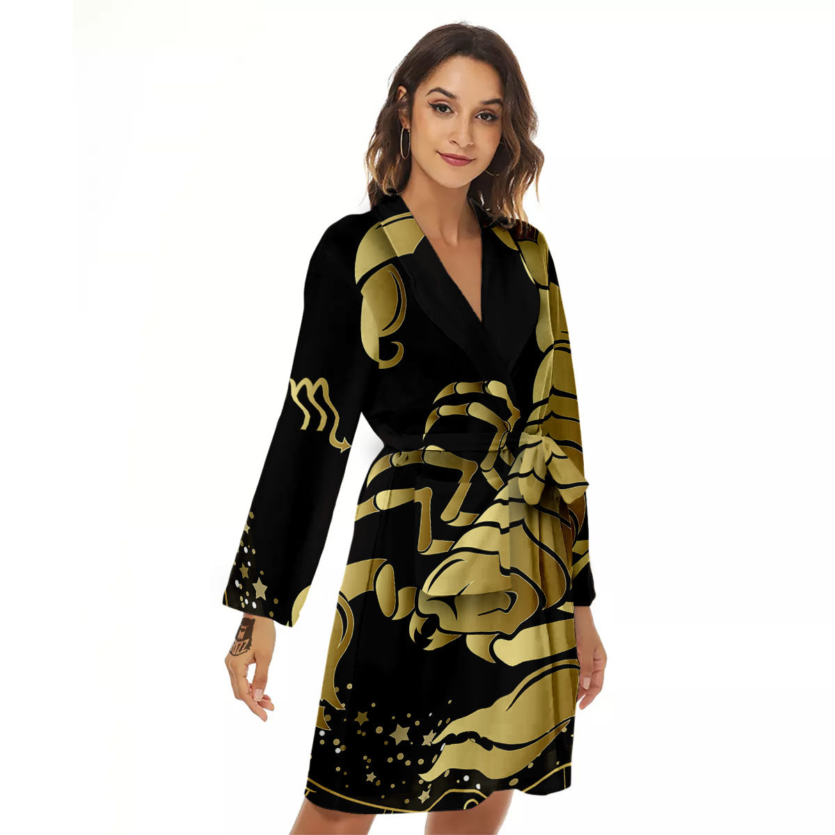Scorpio Sign Black And Gold Print Women's Robe-grizzshop