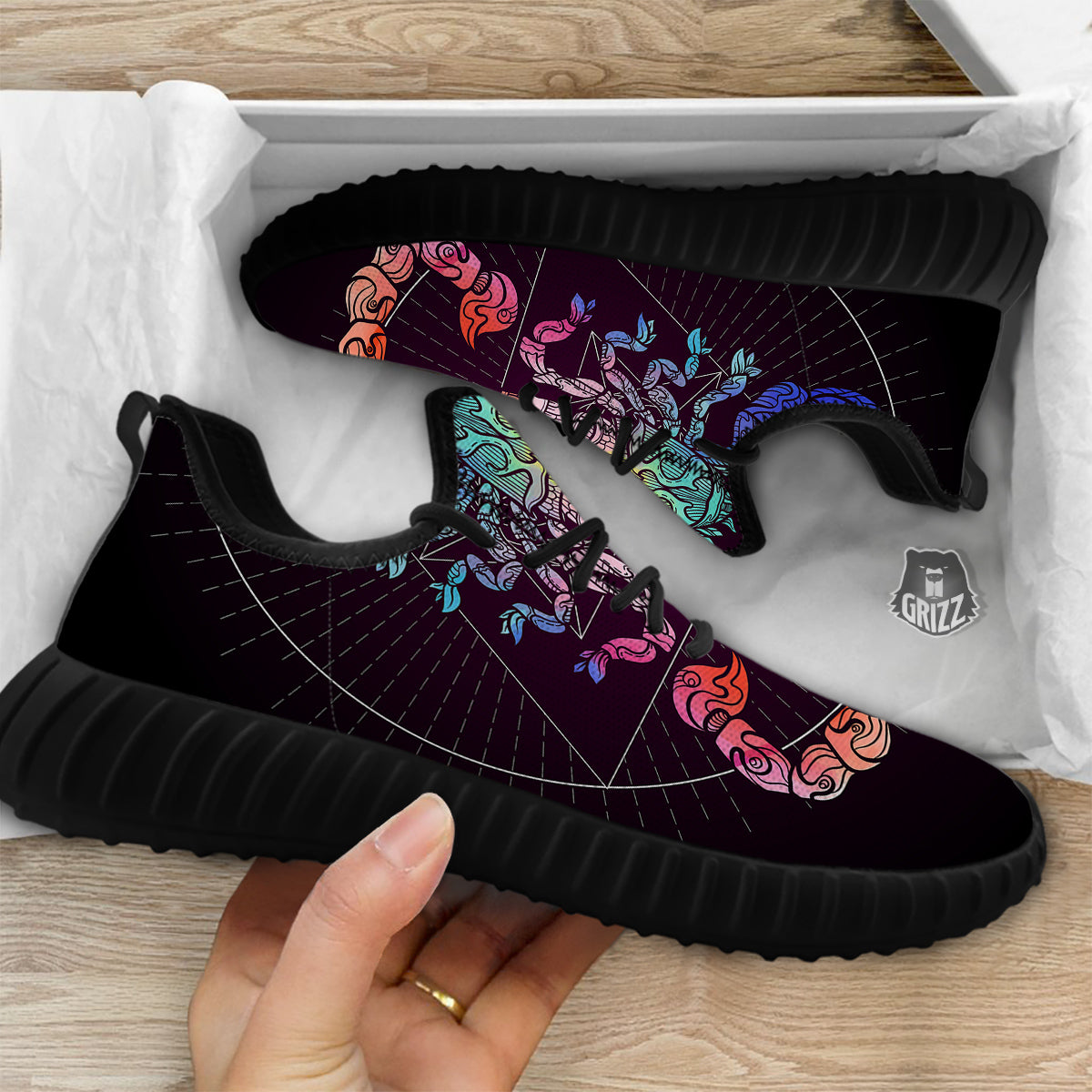 Scorpio Sign Colorful Print Black Walking Shoes-grizzshop