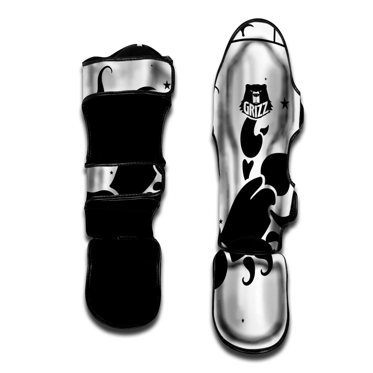 Scorpio Sign White And Black Print Muay Thai Shin Guards-grizzshop