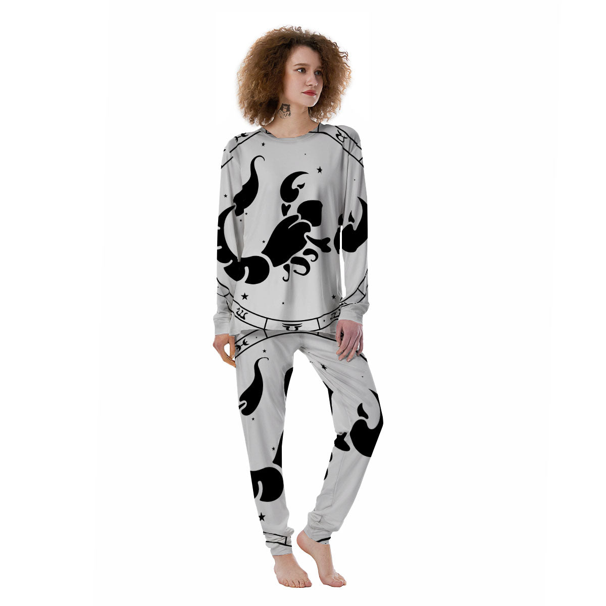 Scorpio Sign White And Black Print Women's Pajamas-grizzshop