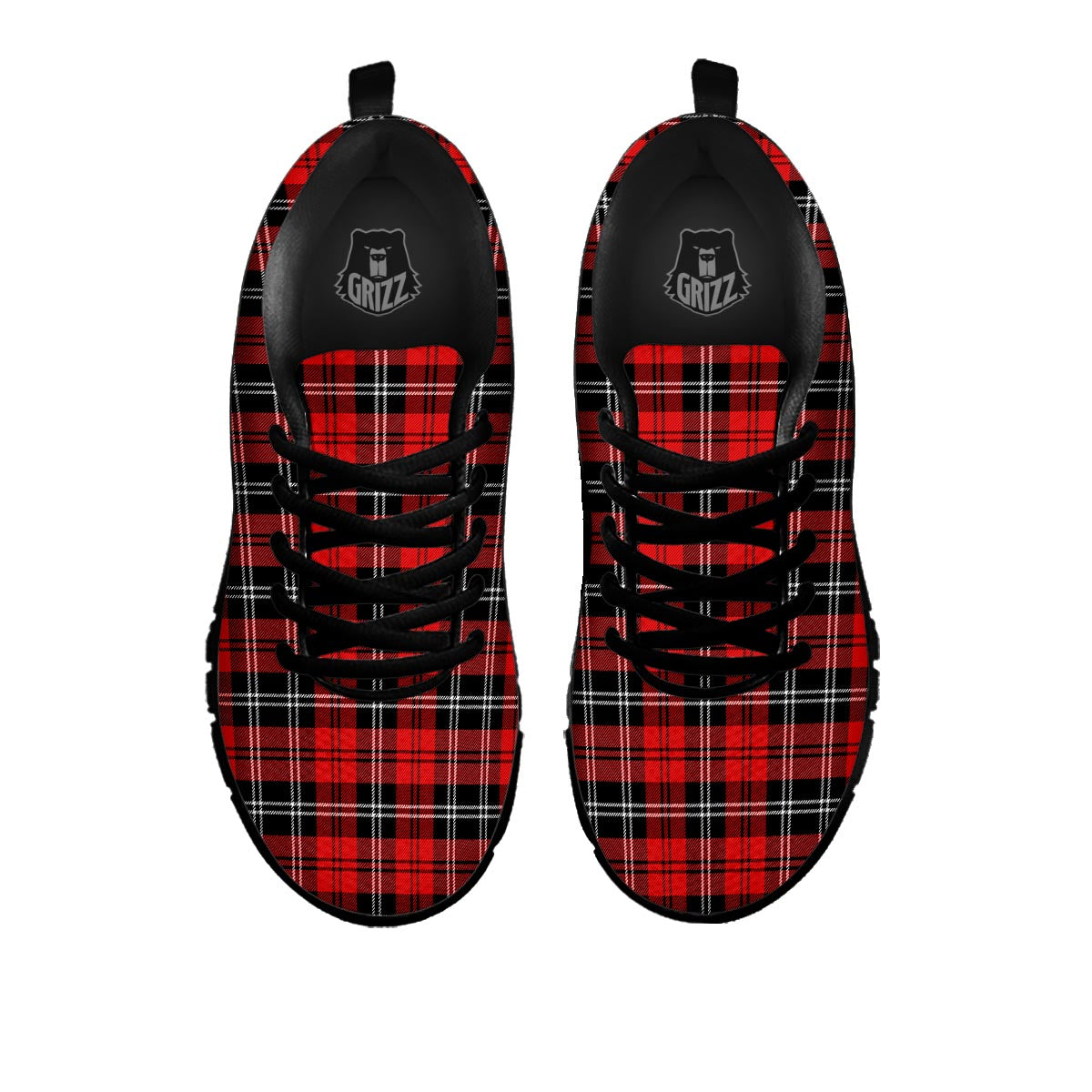 Scottish Plaid Red Black And White Print Pattern Black Sneaker-grizzshop