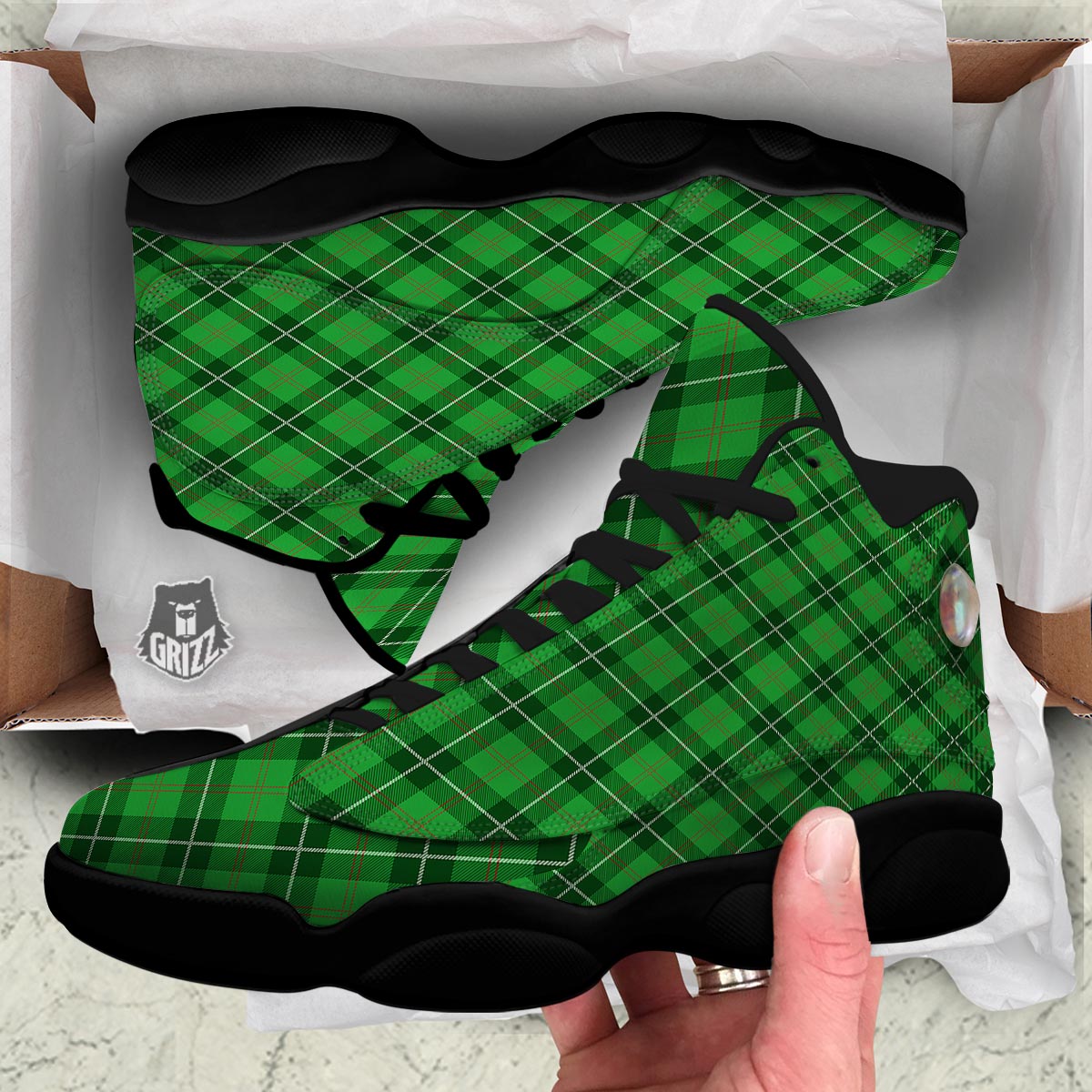 Scottish Plaid Saint Patrick's Day Print Pattern Black Basketball Shoes-grizzshop