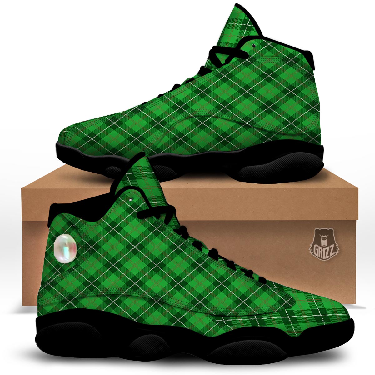 Scottish Plaid Saint Patrick's Day Print Pattern Black Basketball Shoes-grizzshop