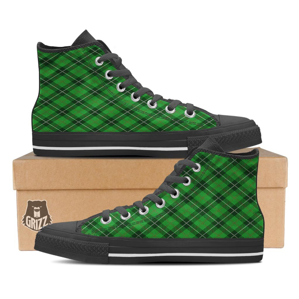 Scottish Plaid Saint Patrick's Day Print Pattern Black High Top Shoes-grizzshop