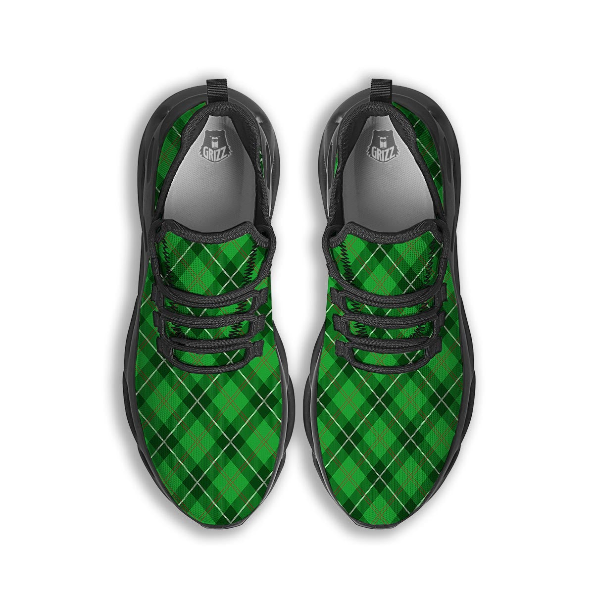 Scottish Plaid Saint Patrick's Day Print Pattern Black Running Shoes-grizzshop