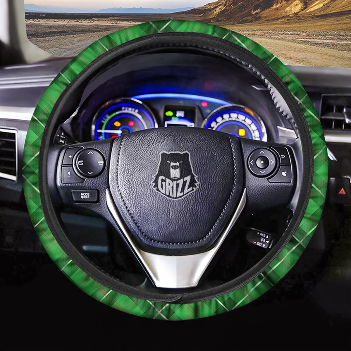 Scottish Plaid Saint Patrick's Day Print Pattern Car Steering Wheel Cover-grizzshop