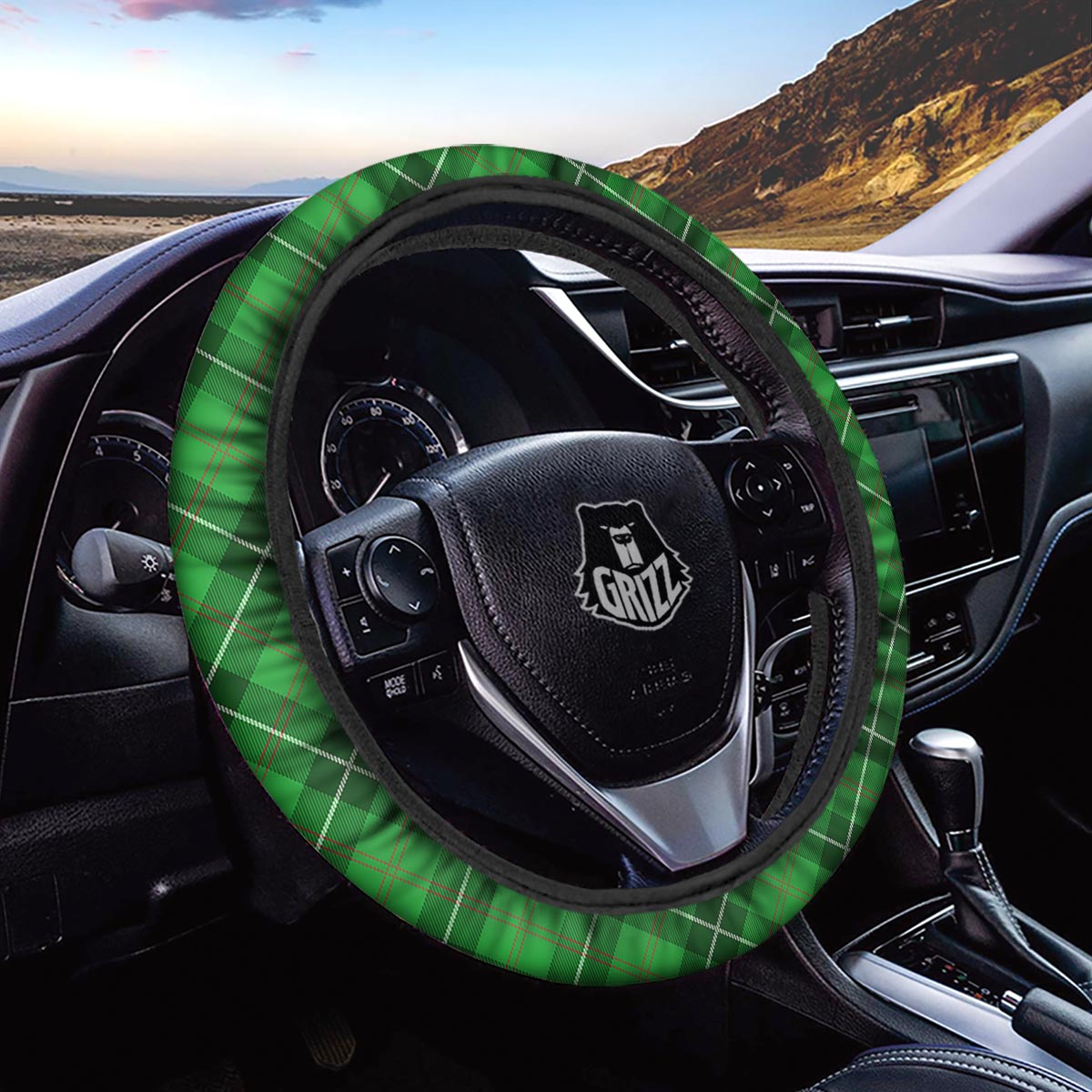 Scottish Plaid Saint Patrick's Day Print Pattern Car Steering Wheel Cover-grizzshop