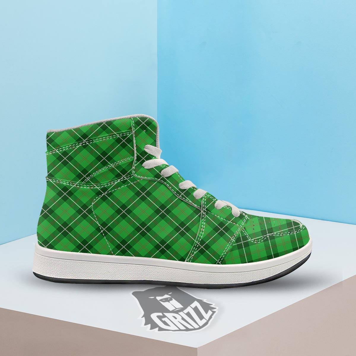 Scottish Plaid Saint Patrick's Day Print Pattern High Top Sneakers-grizzshop