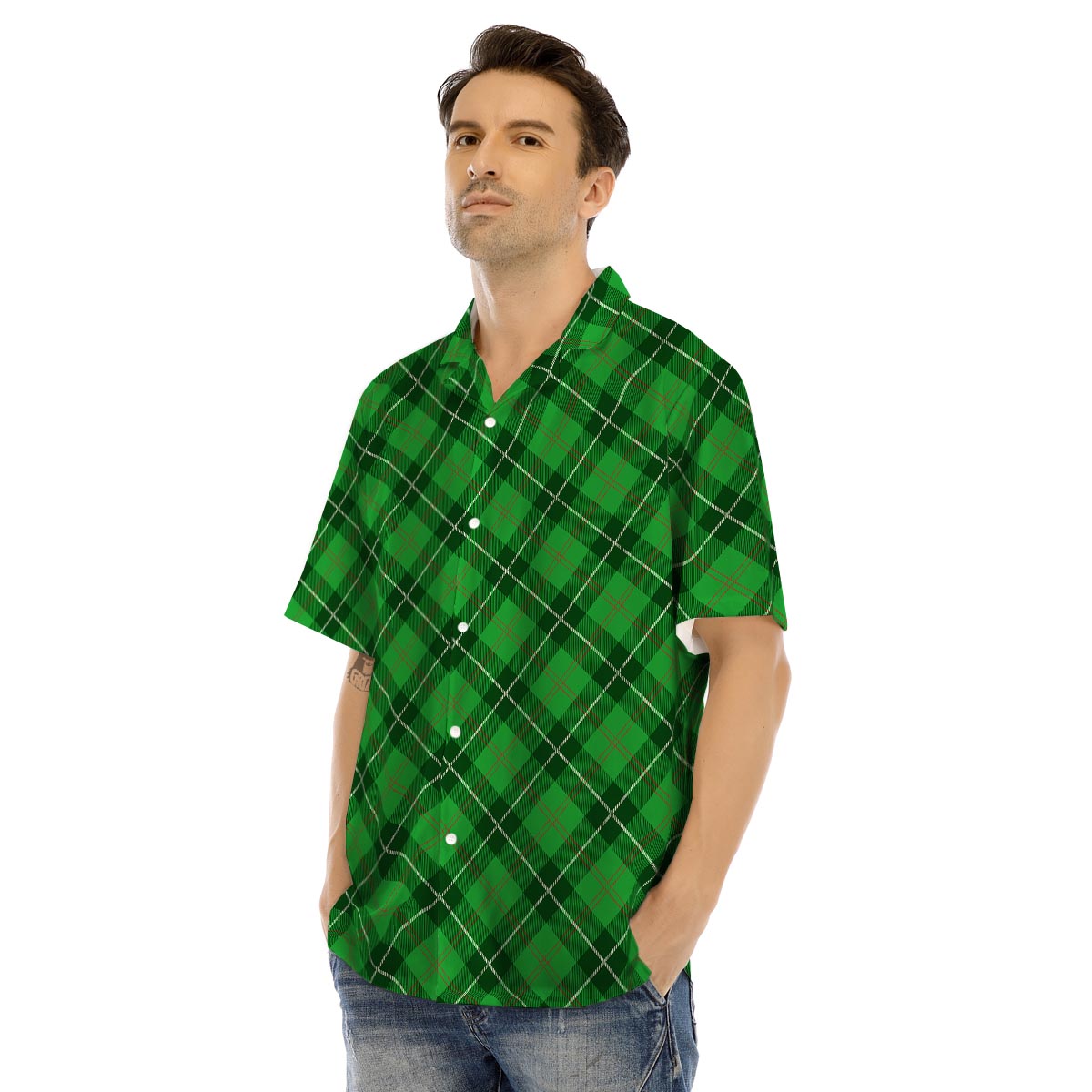 Scottish Plaid Saint Patrick's Day Print Pattern Men's Hawaiian Shirt-grizzshop