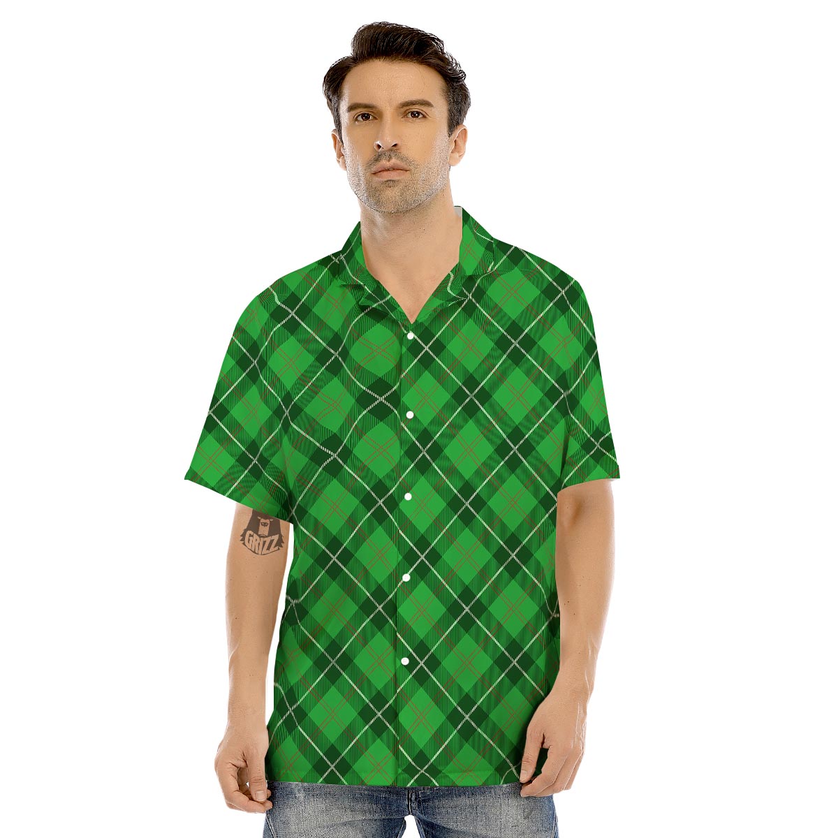 Scottish Plaid Saint Patrick's Day Print Pattern Men's Hawaiian Shirt-grizzshop