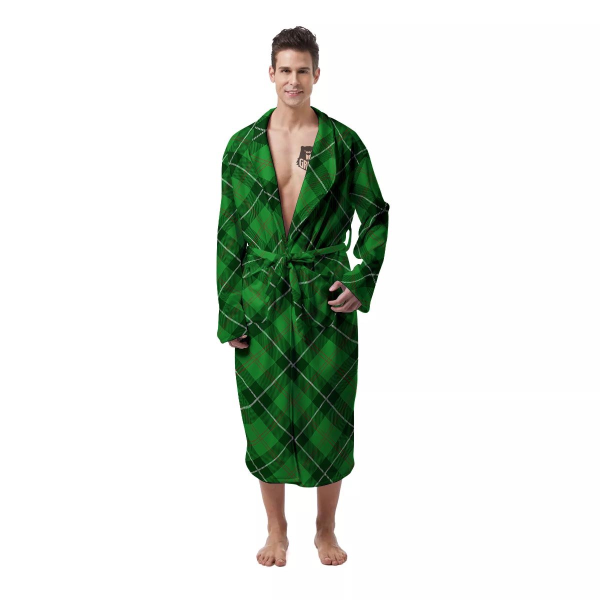 Scottish Plaid Saint Patrick's Day Print Pattern Men's Robe-grizzshop