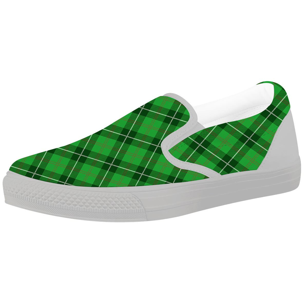 Scottish Plaid Saint Patrick's Day Print Pattern White Slip On Shoes-grizzshop