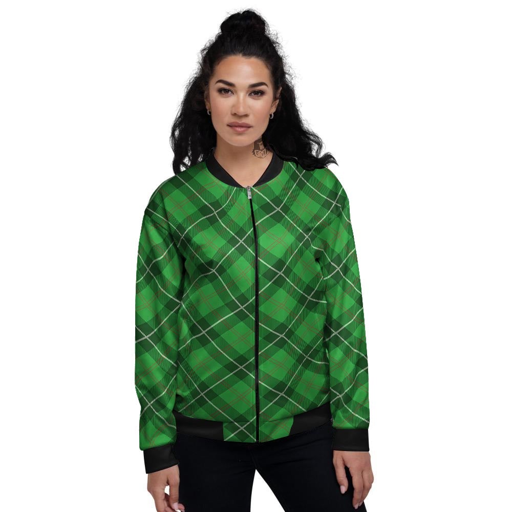 Scottish Plaid Saint Patrick's Day Print Pattern Women's Bomber Jacket-grizzshop