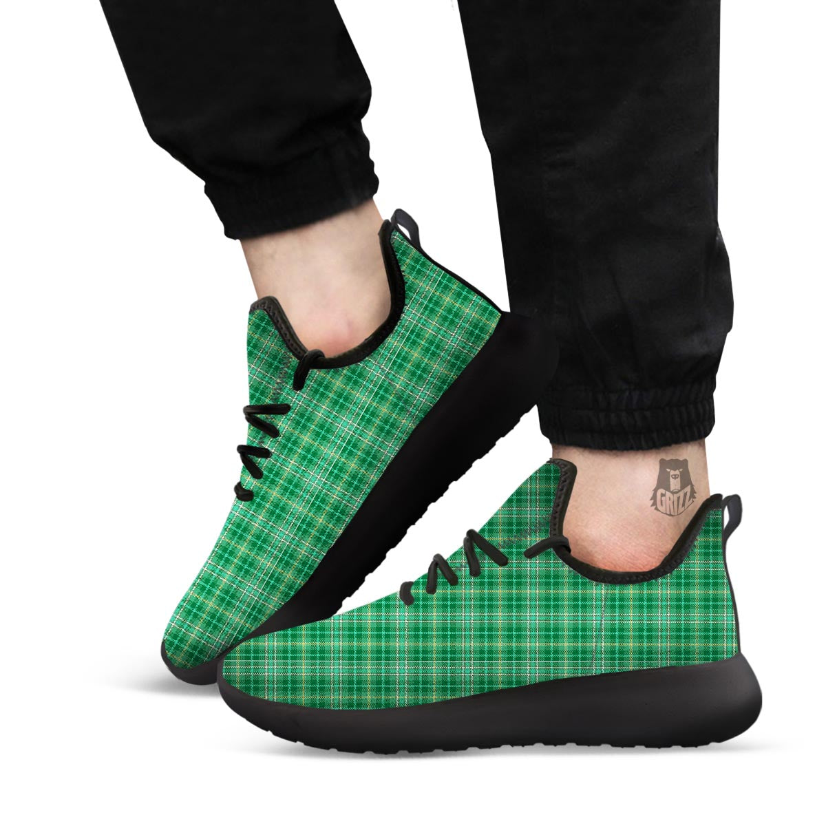 Scottish Plaid St. Patrick's Day Print Pattern Black Athletic Shoes-grizzshop