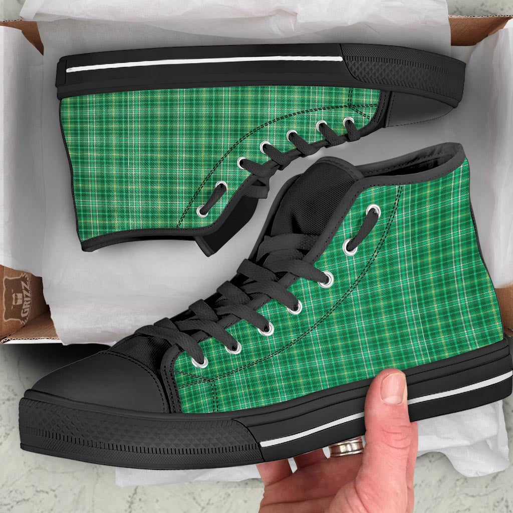 Scottish Plaid St. Patrick's Day Print Pattern Black High Top Shoes-grizzshop