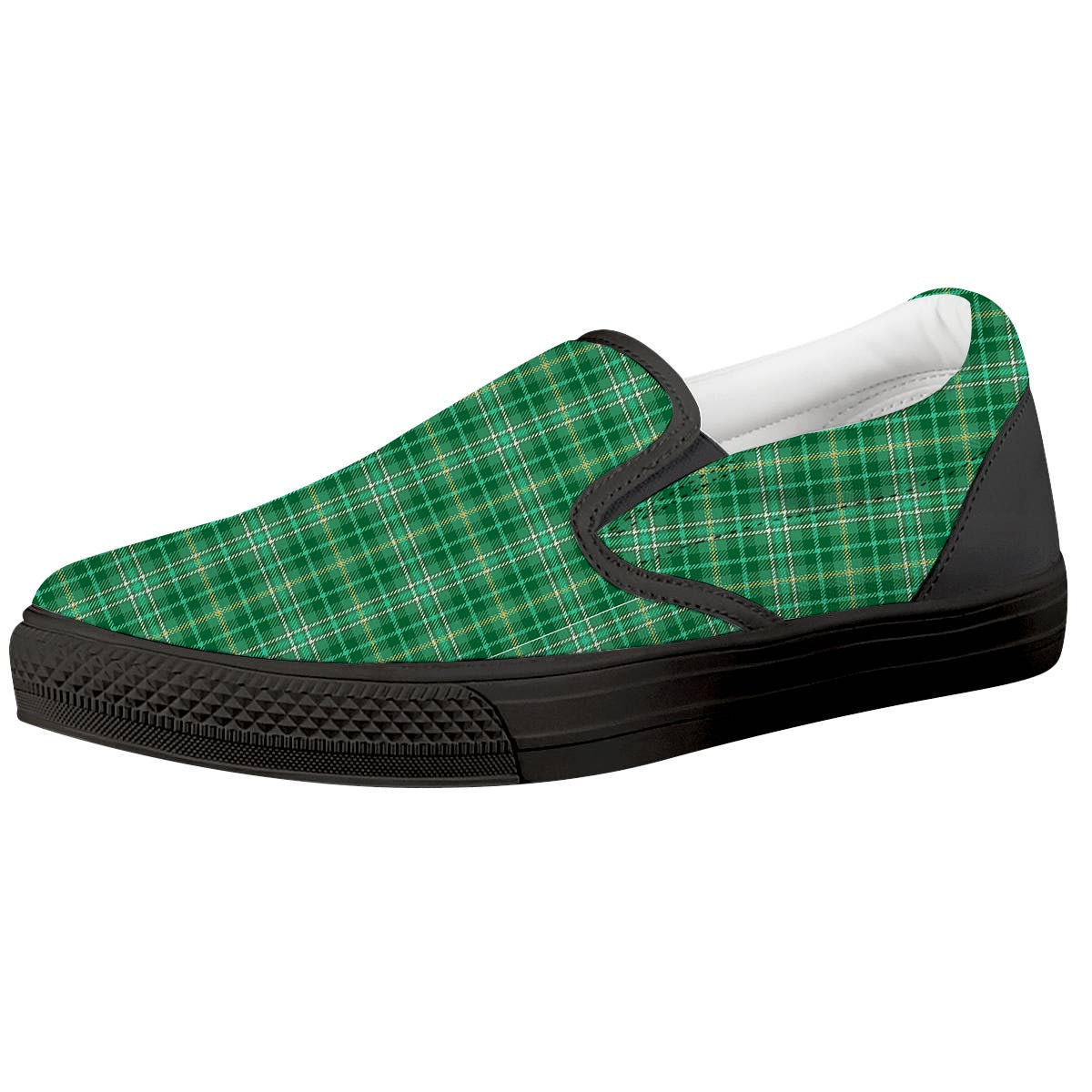 Scottish Plaid St. Patrick's Day Print Pattern Black Slip On Shoes-grizzshop