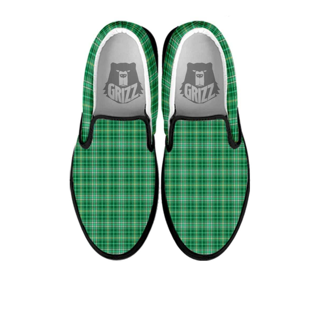 Scottish Plaid St. Patrick's Day Print Pattern Black Slip On Shoes-grizzshop