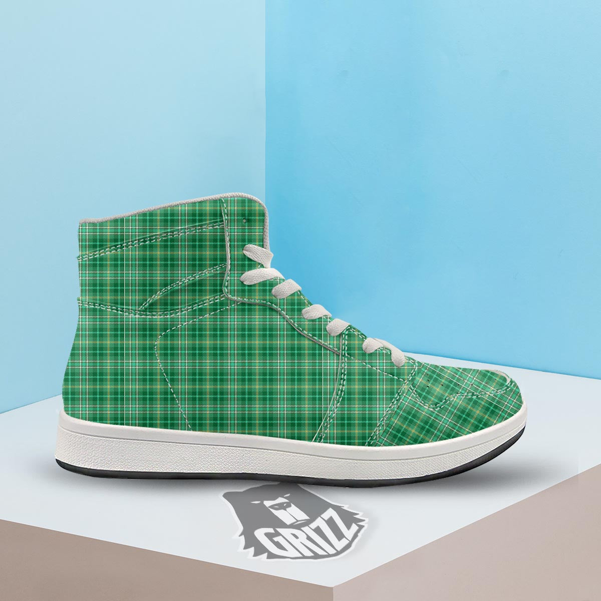 Scottish Plaid St. Patrick's Day Print Pattern High Top Sneakers-grizzshop