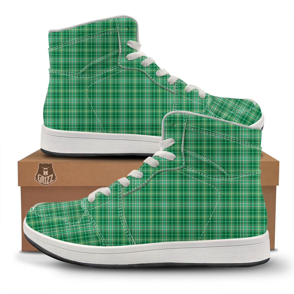 Scottish Plaid St. Patrick's Day Print Pattern High Top Sneakers-grizzshop