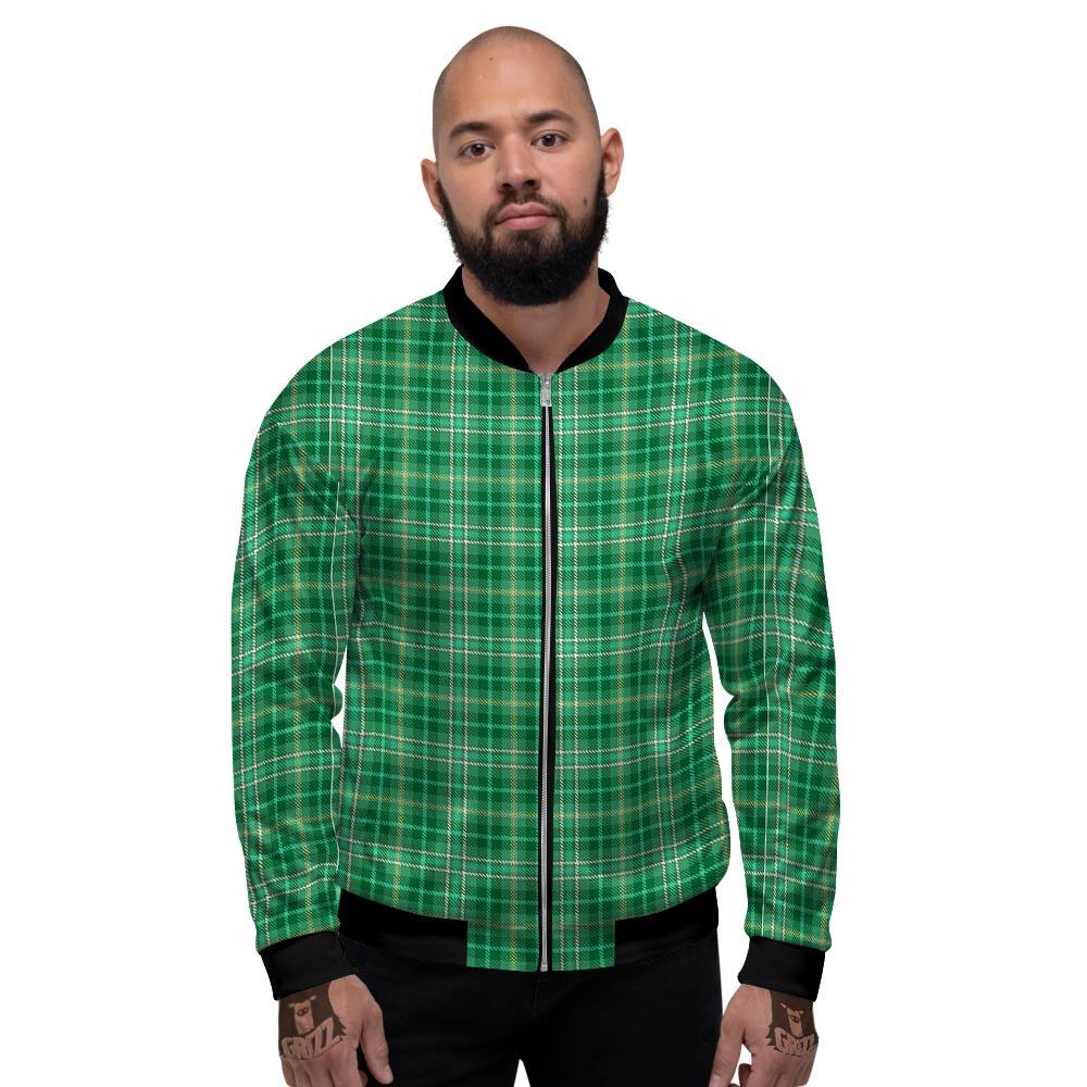 Scottish Plaid St. Patrick's Day Print Pattern Men's Bomber Jacket-grizzshop