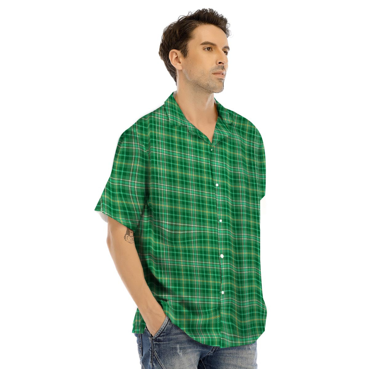 Scottish Plaid St. Patrick's Day Print Pattern Men's Hawaiian Shirt-grizzshop