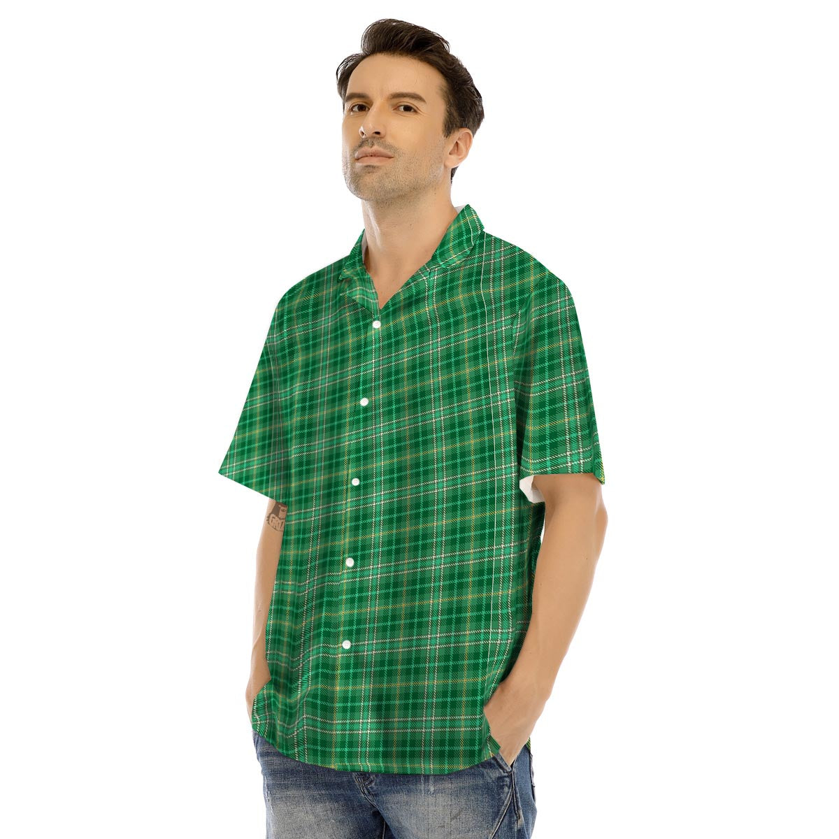 Scottish Plaid St. Patrick's Day Print Pattern Men's Hawaiian Shirt-grizzshop